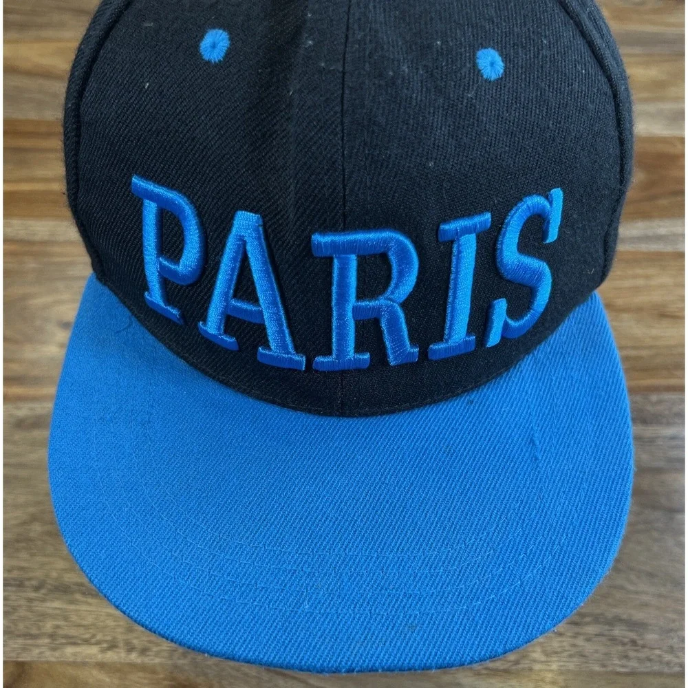 Tour Brand Cap Hat Paris Black and Blue Mens Snap Back‎ Adjustable OSFA